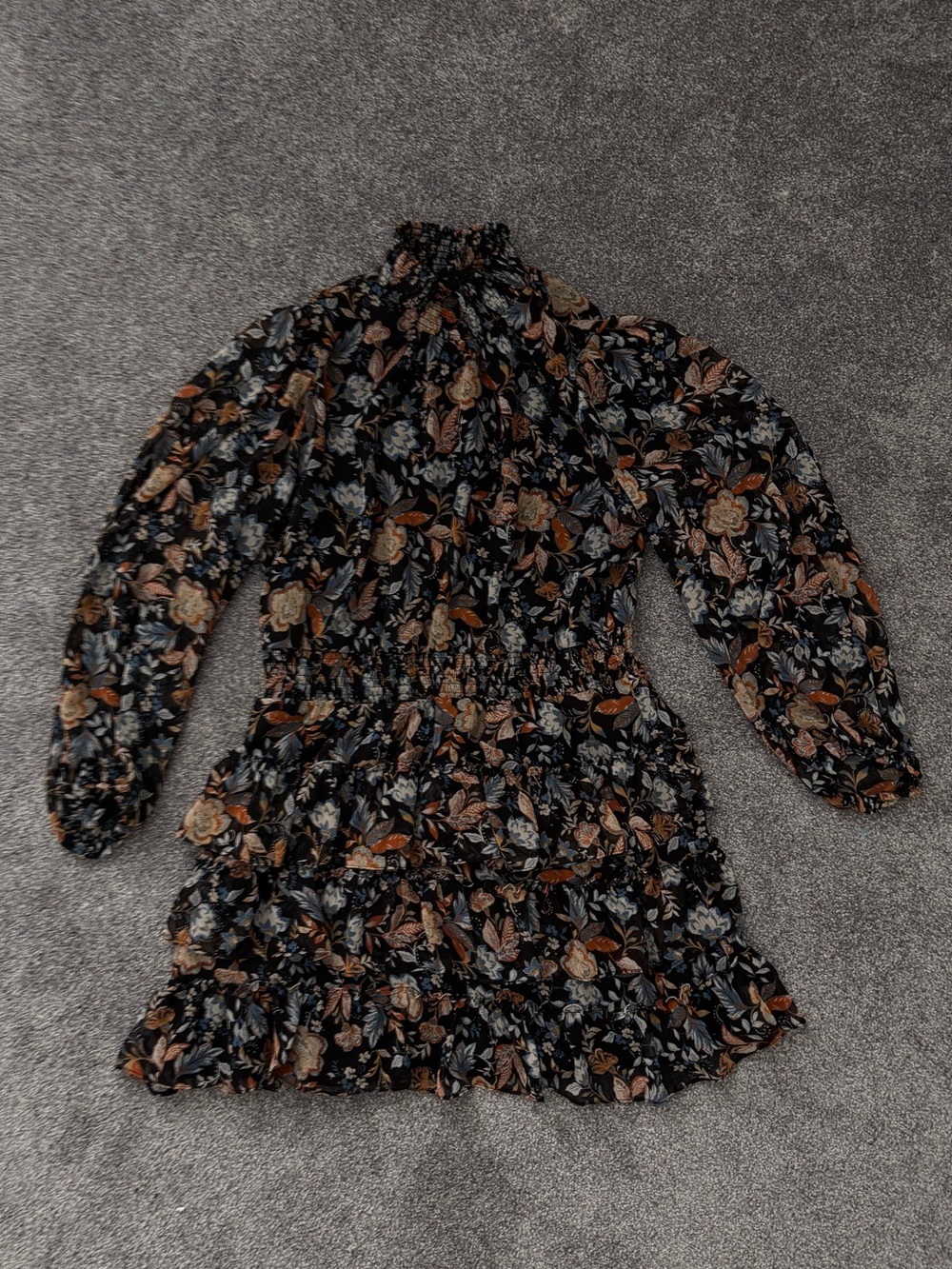 Express Black Floral Smocked Waist Ruffle Mini Dress Size Large